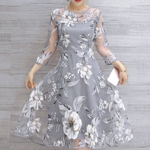 Elegant Organza Floral Print Wedding Party Ball Prom Gown Dress Size 2XL - Picture 1 of 10